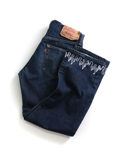 LEVI&#039;S 501 flame embroidery denim pants (32)